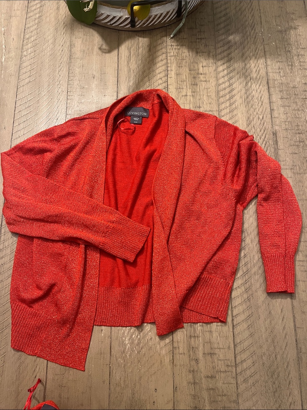 Covington Sparkly Red Open-Front Women's Cardigan